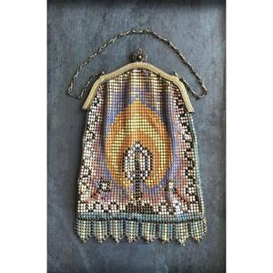 Antique Whiting & Davis Mesh Purse Art Deco Framed Shadow Box Wall Art Decor